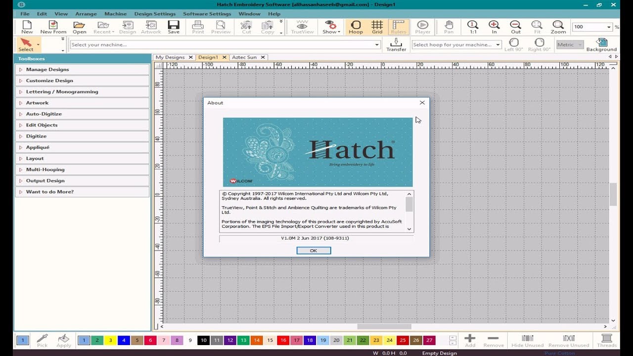how to show the design palette wilcom hatch